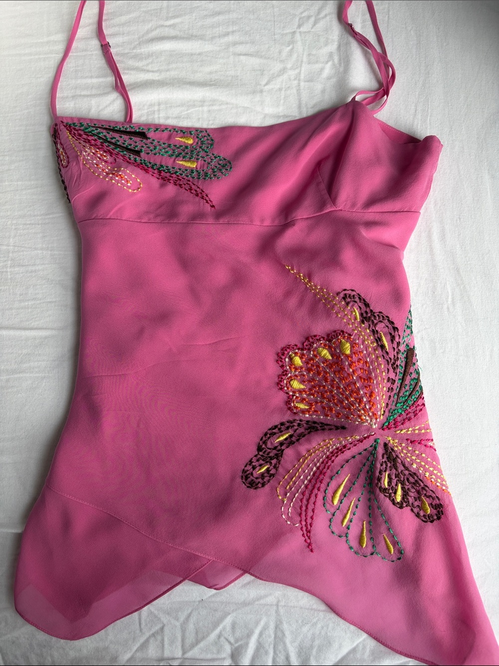 Silk BCBG Hot Pink Embroidered Tank Top- perfect for vacation